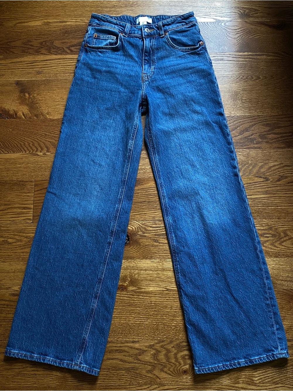 H&M Dark Blue High-Rise Wide-Leg Jeans